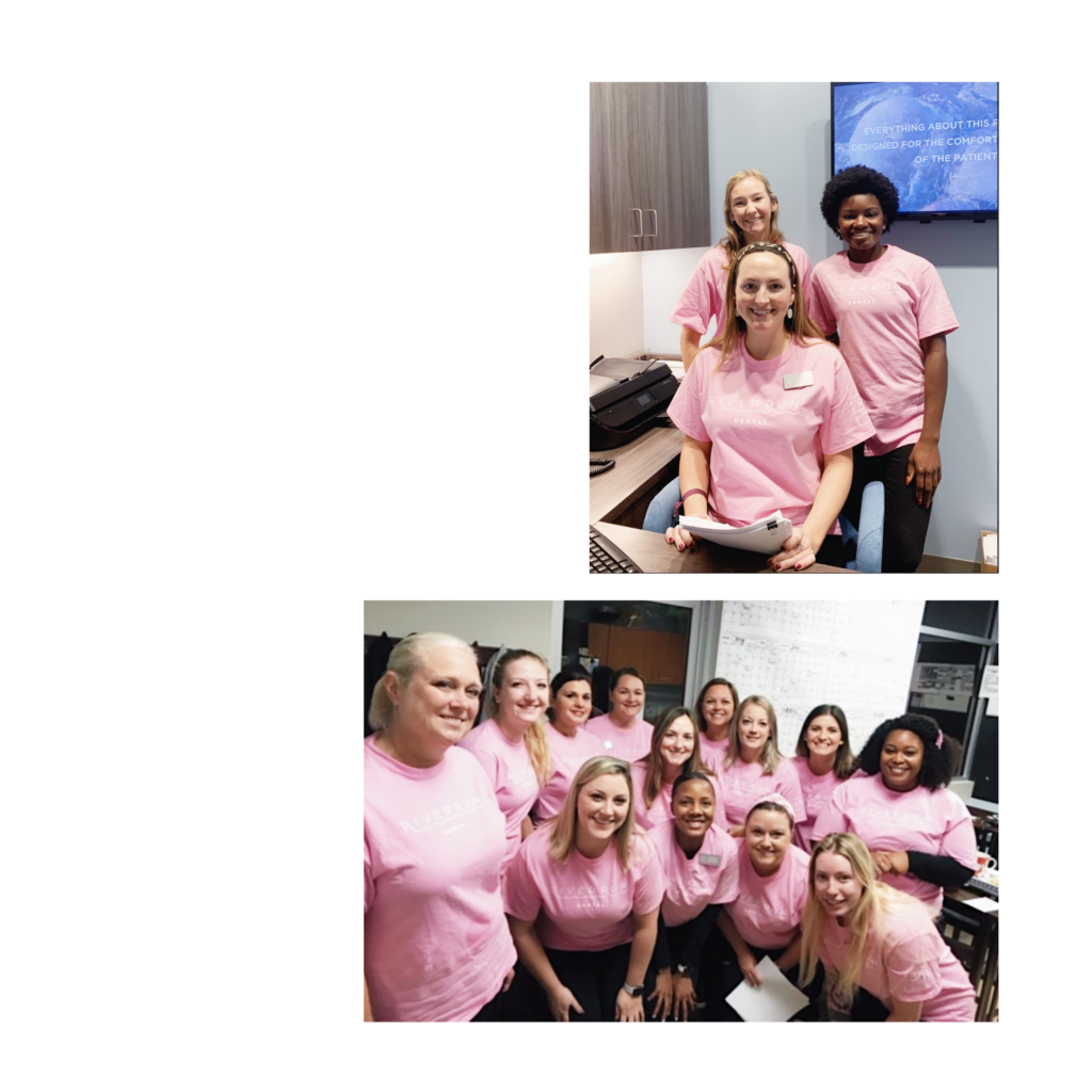 Our staff wearing their pink t-shirts