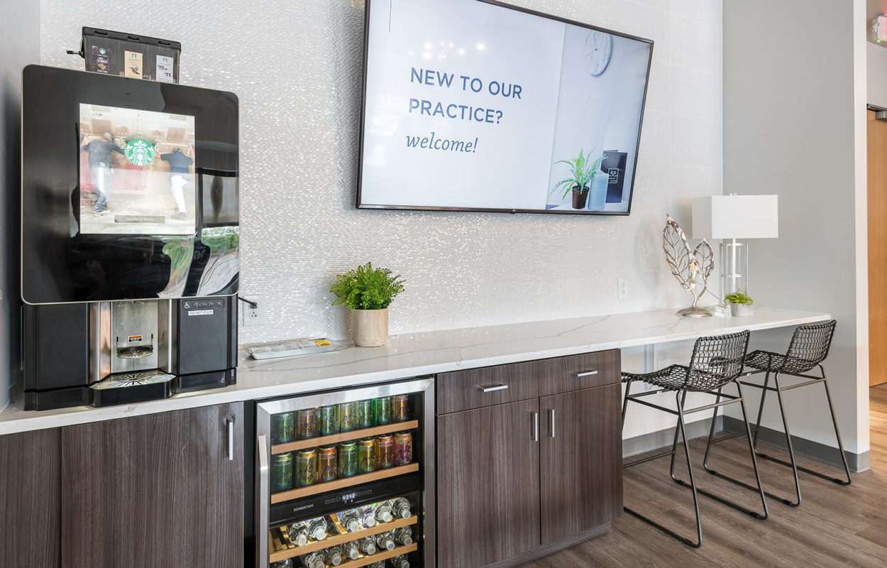 River Run Dental reception area (tv and coffee)